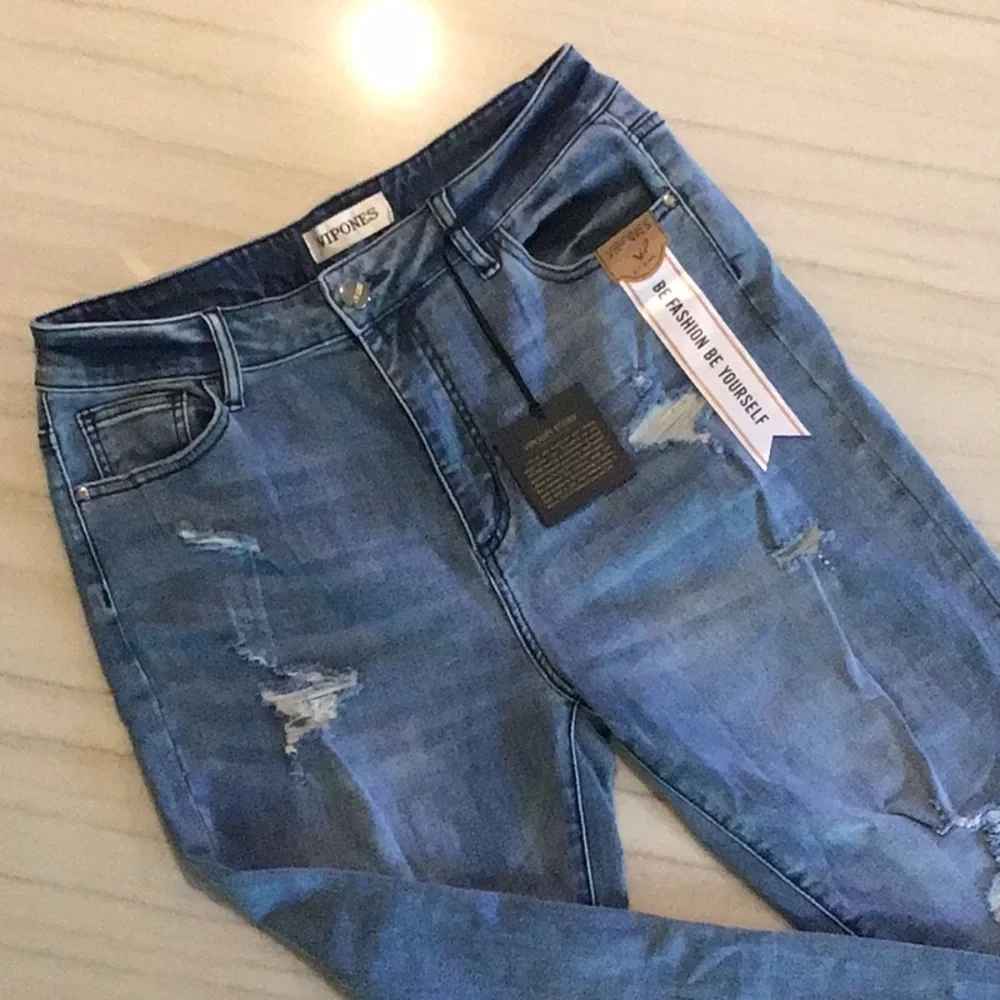 VIPONES Jeans High Waisted Skinny Stretch Soft Slim Fit Distressed Comfy Size 16